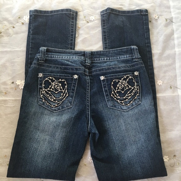 Suko Jeans Boot Cut Embellished Embroidered Faded Dark Wash Low Rise - Picture 4 of 8